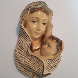 Vintage Mother Mary & Baby Jesus 3-D Chalkware